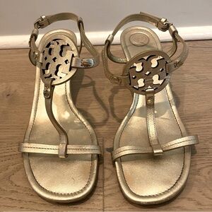 Tory Burch Miller Medallion Gold Wedge Sandals - Size 10